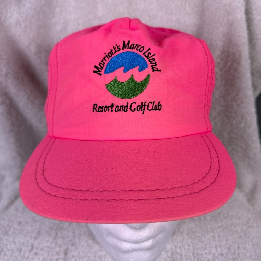 Vintage Mens Marco Island Florida Marriot Resort & Golf Resort Hat 90's Hot Pink
